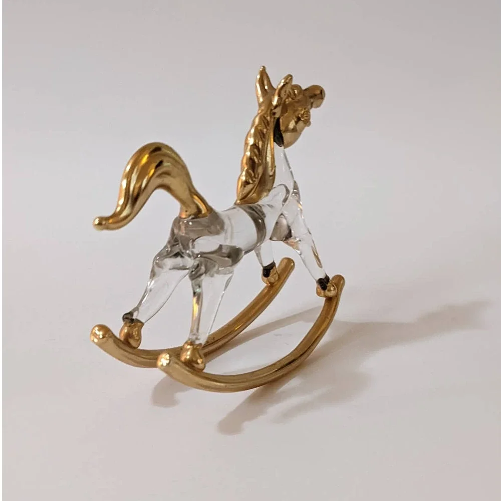 Vintage Crystal‎ & Gold Rocking Horse Small Figurine